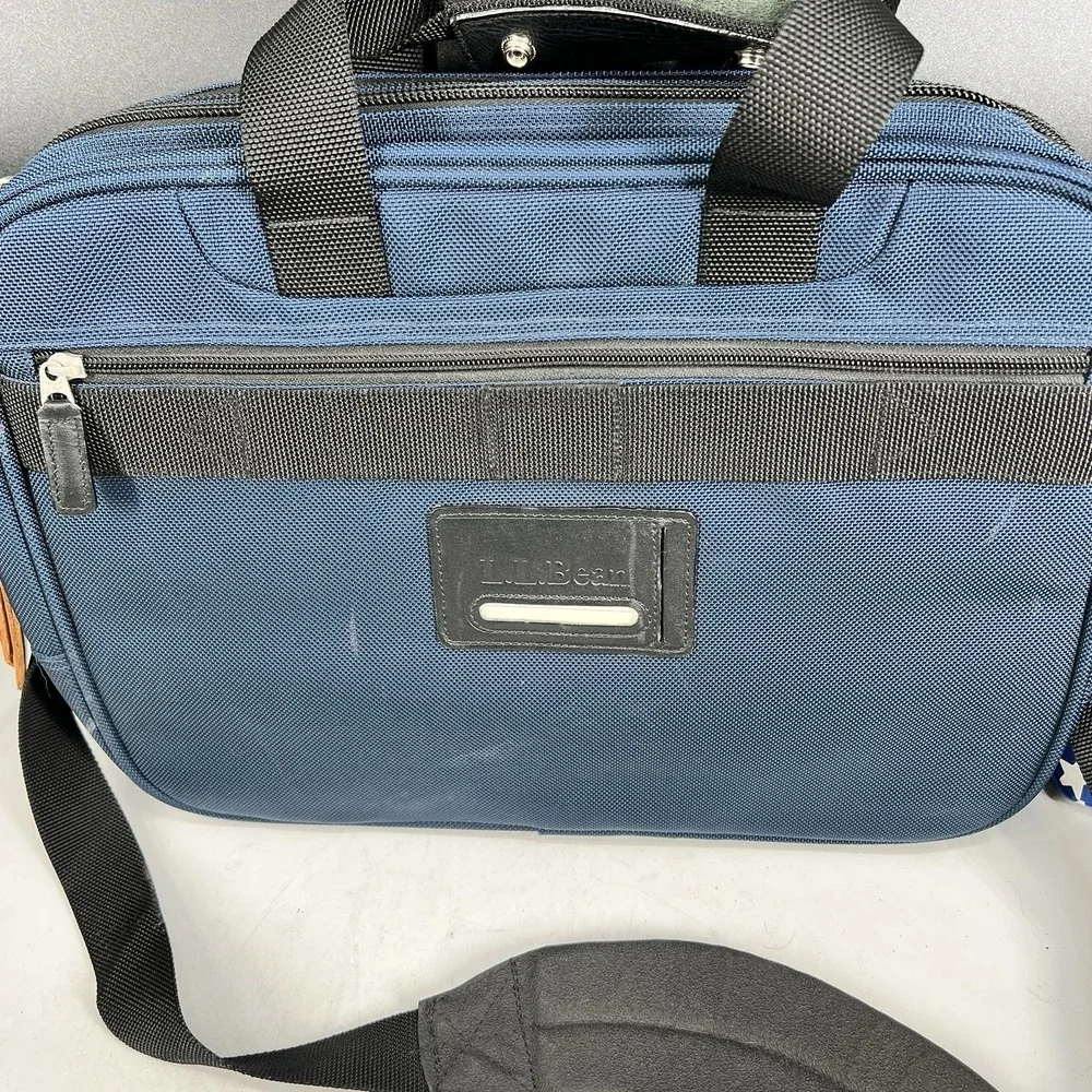 LL Bean Briefcase Laptop Bag Navy Blue Nylon Mens Business Travel Messenger Bag